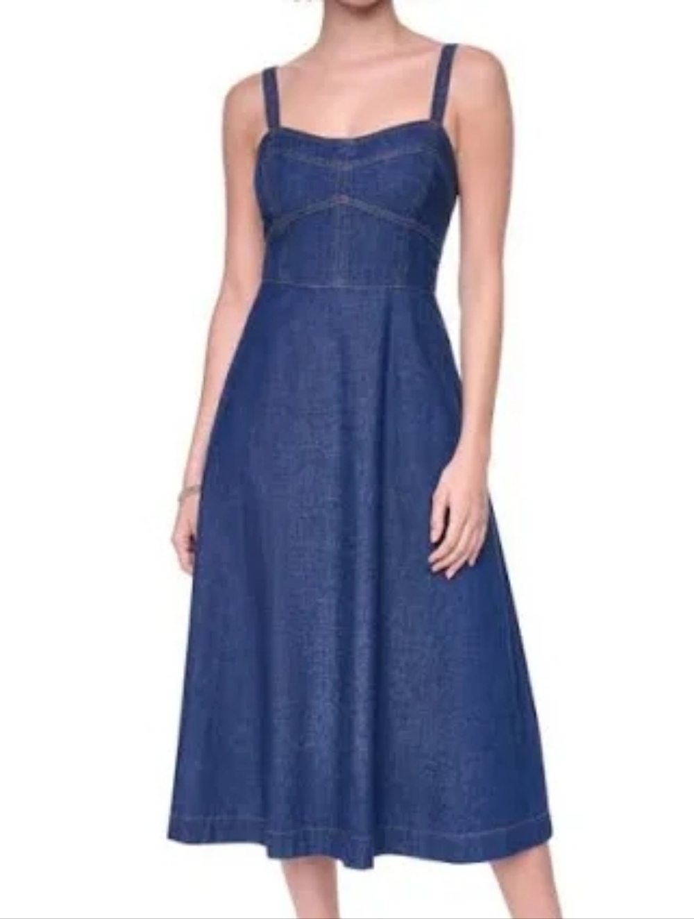 DKNY Dark Indigo Seamed Bustier Denim Midi Dress Size 6 NWT